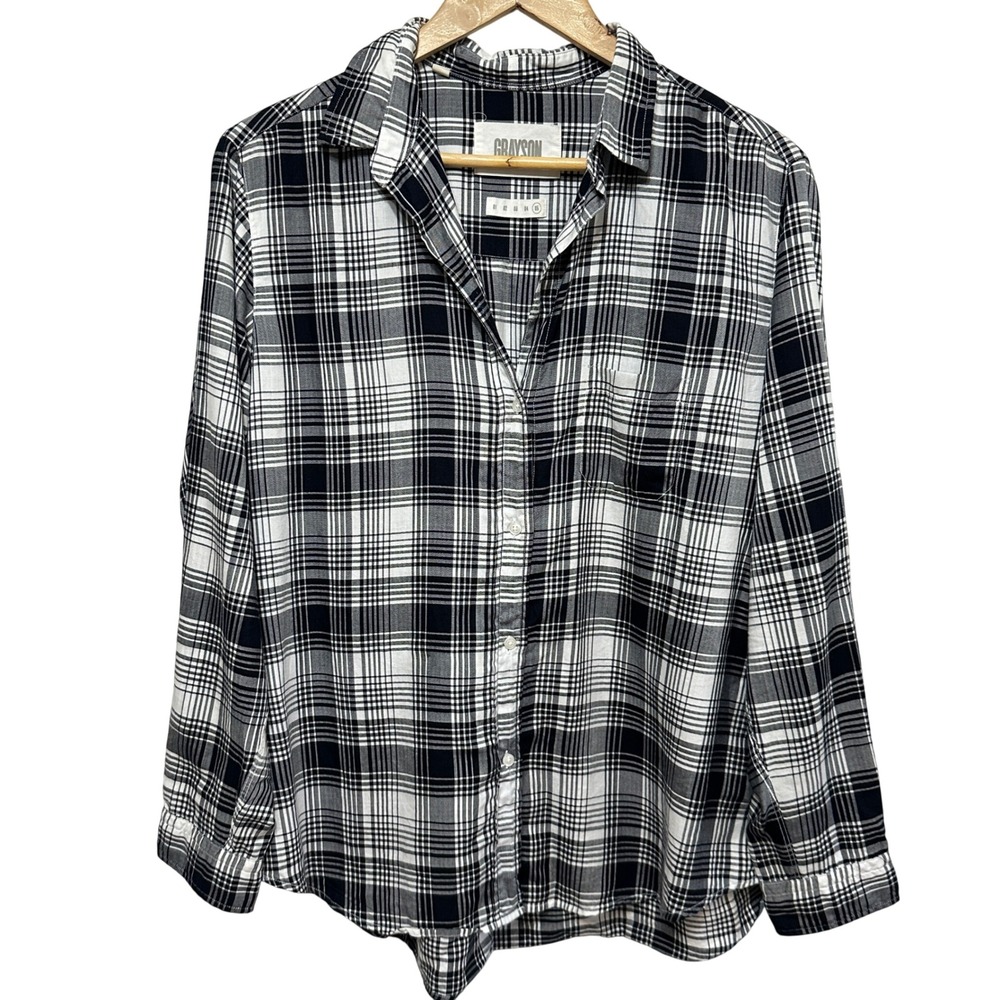 Grayson Frank & Eileen The Hero Button Up Shirt Women XL Plaid Lyocell Preppy